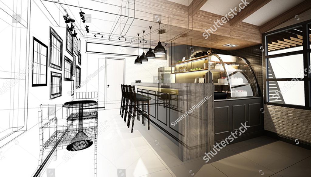 stock-photo-sketch-design-of-coffee-shop-d-wire-frame-render-307202258